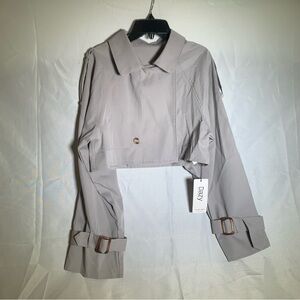 Dazy Women's Light Gray Cropped Trench Coat Jacket